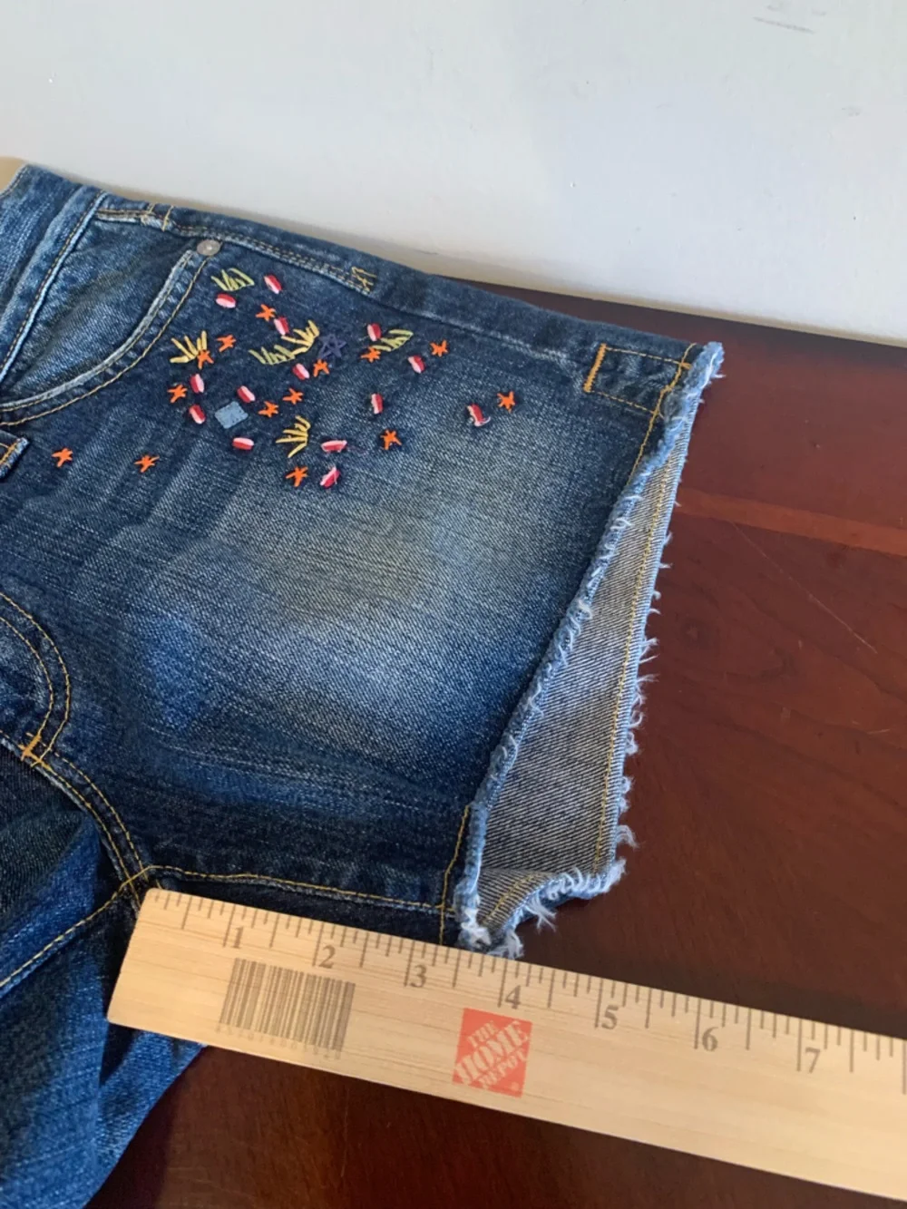 Ag Adriano Goldschmied Blue Denim Shorts with Embroidery and Beads 100% Cotton - Picture 9 of 9